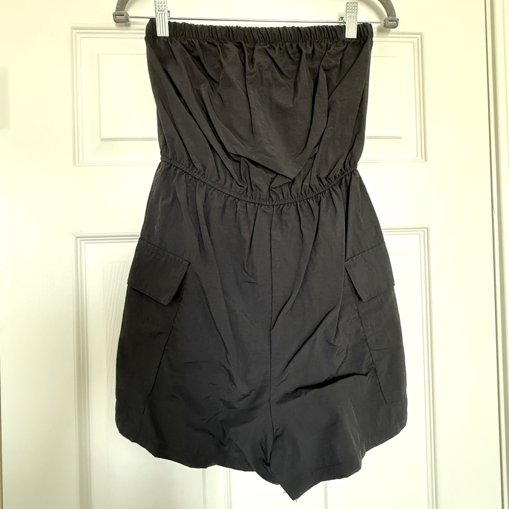 Strapless Black Utility Romper Tube Top Elastic Waist